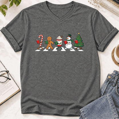 Christmas Reading Parade Ultra-Soft V-Neck | Christmas Reader Gift Deep Heather