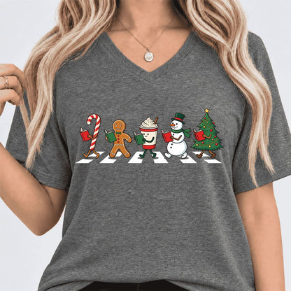 Christmas Reading Parade Ultra-Soft V-Neck | Christmas Reader Gift Deep Heather
