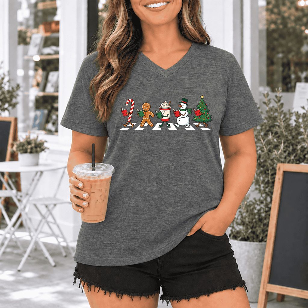 Christmas Reading Parade Ultra-Soft V-Neck | Christmas Reader Gift Deep Heather