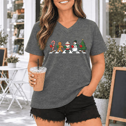 Christmas Reading Parade Ultra-Soft V-Neck | Christmas Reader Gift Deep Heather