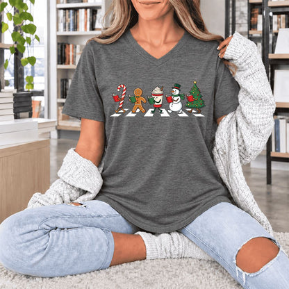 Christmas Reading Parade Ultra-Soft V-Neck | Christmas Reader Gift Deep Heather