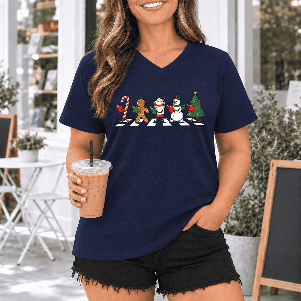 Christmas Reading Parade Ultra-Soft V-Neck | Christmas Reader Gift Navy