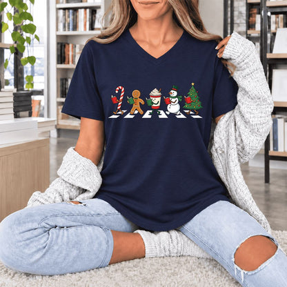Christmas Reading Parade Ultra-Soft V-Neck | Christmas Reader Gift Navy