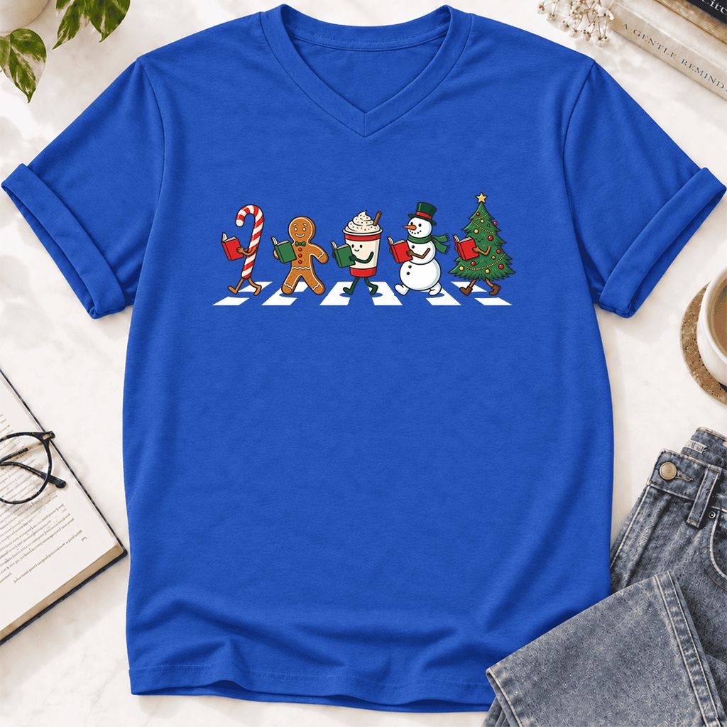 Christmas Reading Parade Ultra-Soft V-Neck | Christmas Reader Gift True Royal