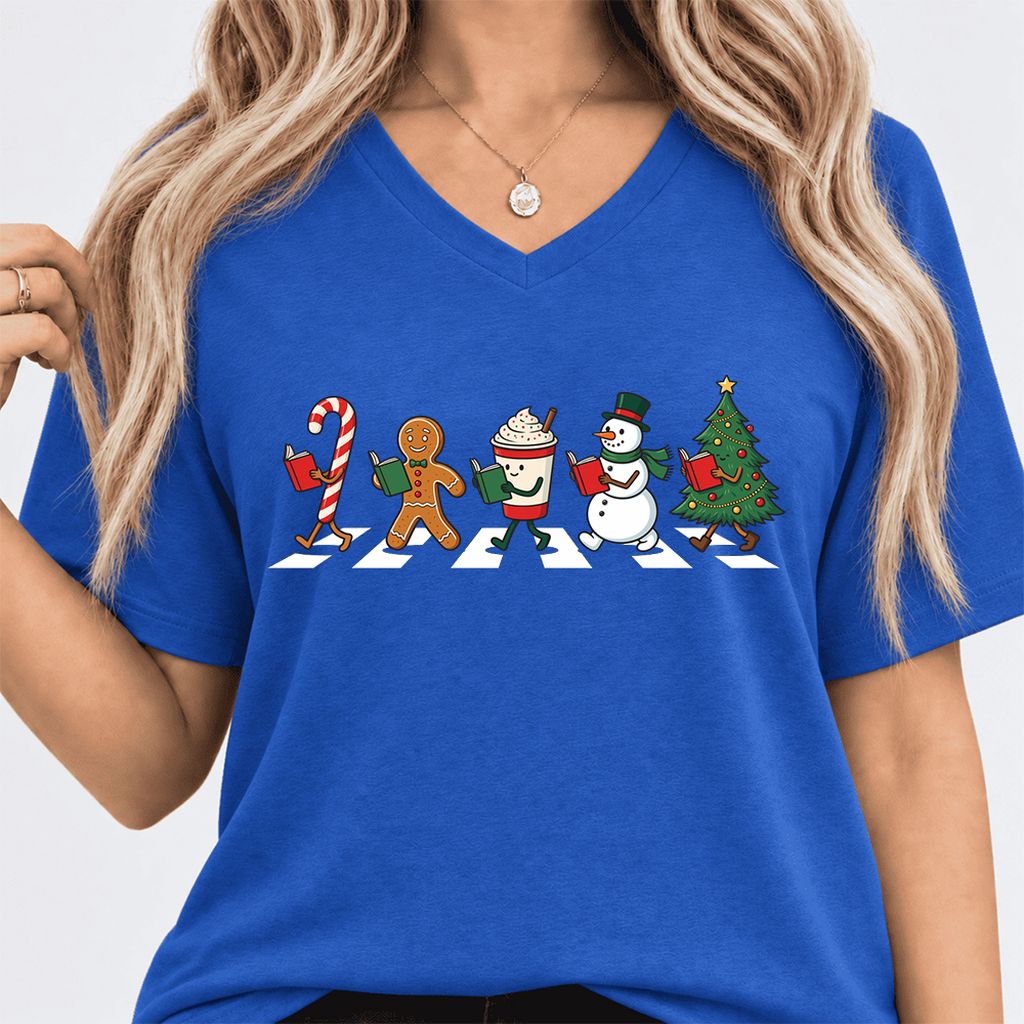 Christmas Reading Parade Ultra-Soft V-Neck | Christmas Reader Gift True Royal