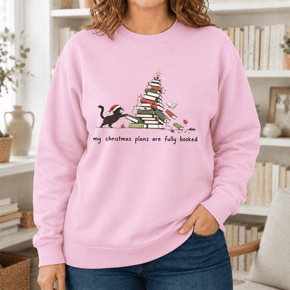 My Christmas Plans Are Fully Booked Printed Sweatshirt | Christmas Reader Gift Light Pink
