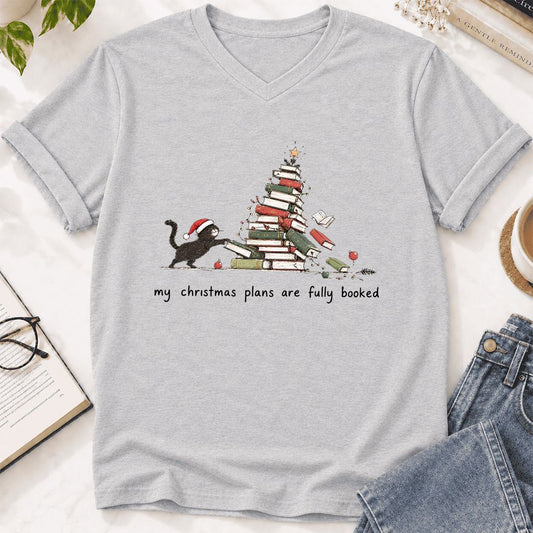 My Christmas Plans Are Fully Booked Ultra-Soft V-Neck | Christmas Reader Gift Ash