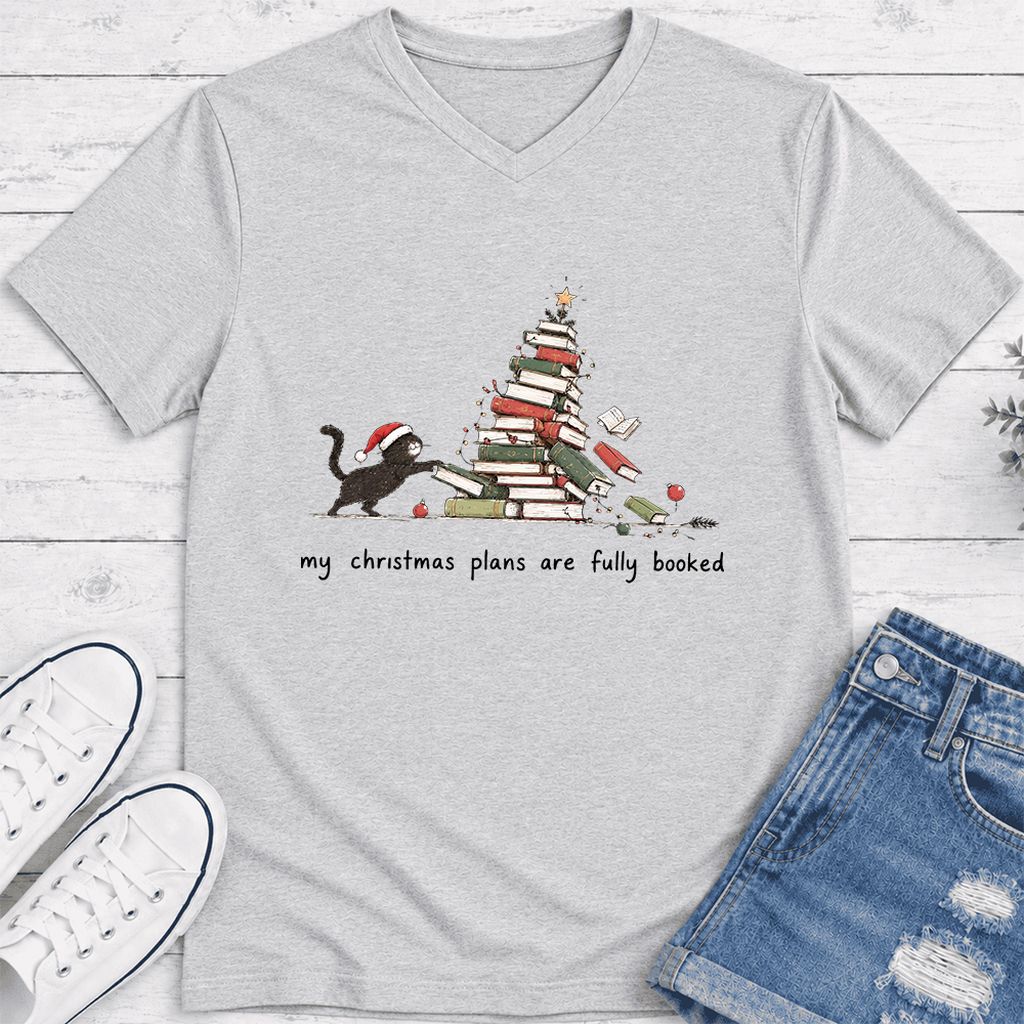 My Christmas Plans Are Fully Booked Ultra-Soft V-Neck | Christmas Reader Gift Ash