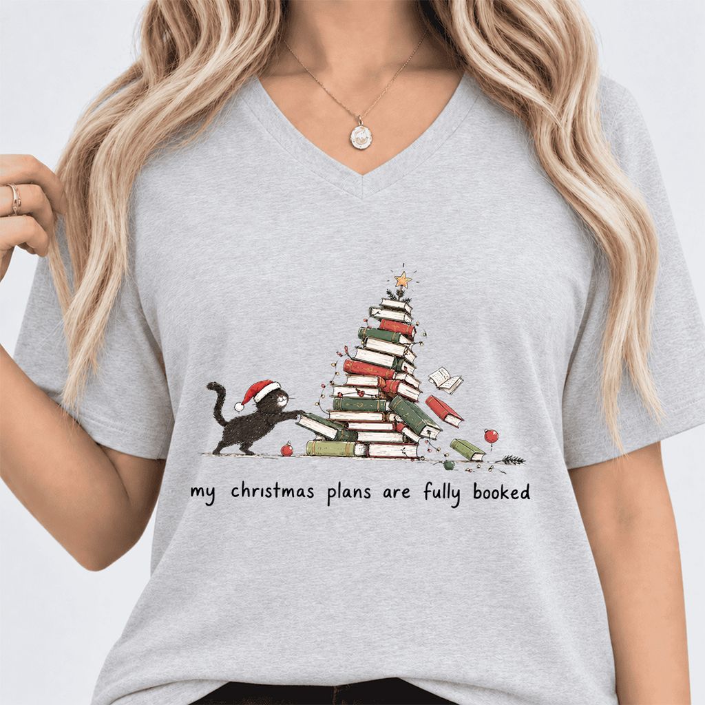My Christmas Plans Are Fully Booked Ultra-Soft V-Neck | Christmas Reader Gift Ash