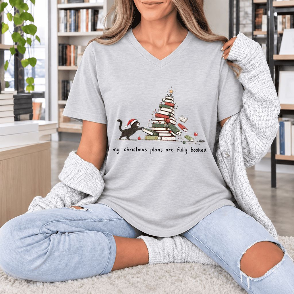 My Christmas Plans Are Fully Booked Ultra-Soft V-Neck | Christmas Reader Gift Ash