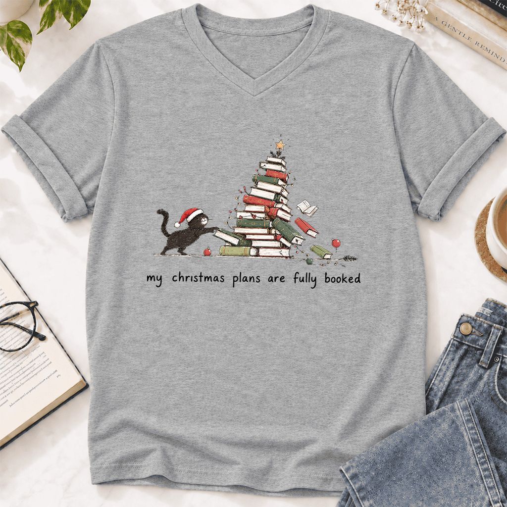 My Christmas Plans Are Fully Booked Ultra-Soft V-Neck | Christmas Reader Gift Athletic Heather