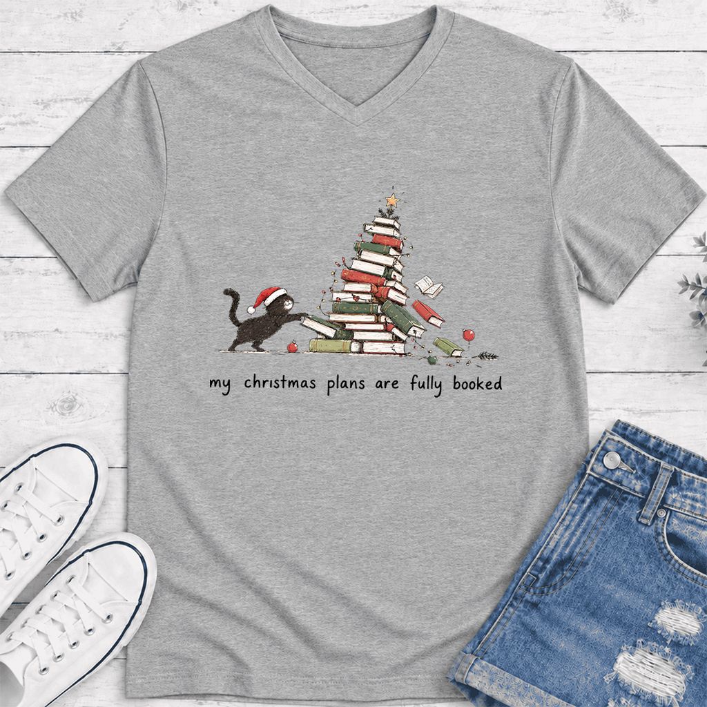 My Christmas Plans Are Fully Booked Ultra-Soft V-Neck | Christmas Reader Gift Athletic Heather