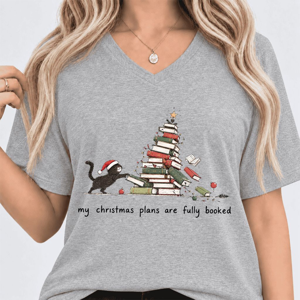 My Christmas Plans Are Fully Booked Ultra-Soft V-Neck | Christmas Reader Gift Athletic Heather