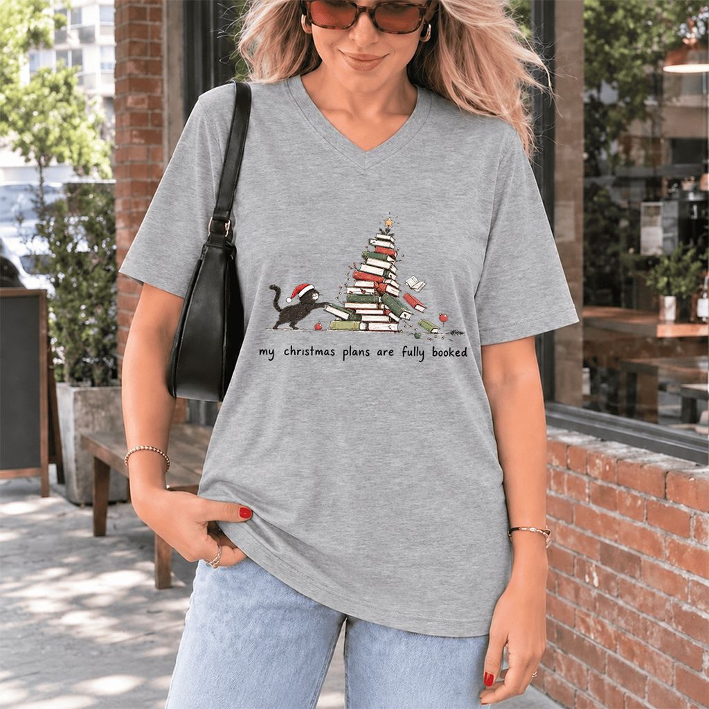 My Christmas Plans Are Fully Booked Ultra-Soft V-Neck | Christmas Reader Gift Athletic Heather