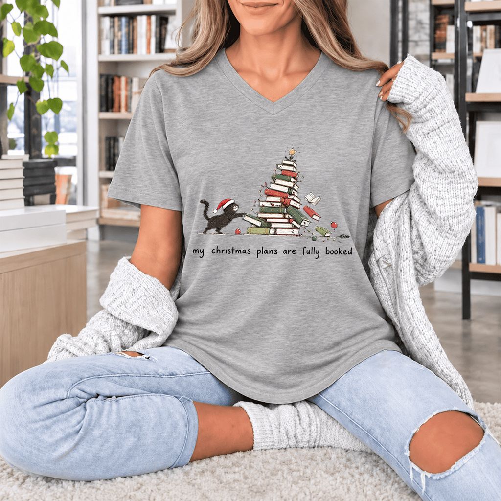 My Christmas Plans Are Fully Booked Ultra-Soft V-Neck | Christmas Reader Gift Athletic Heather