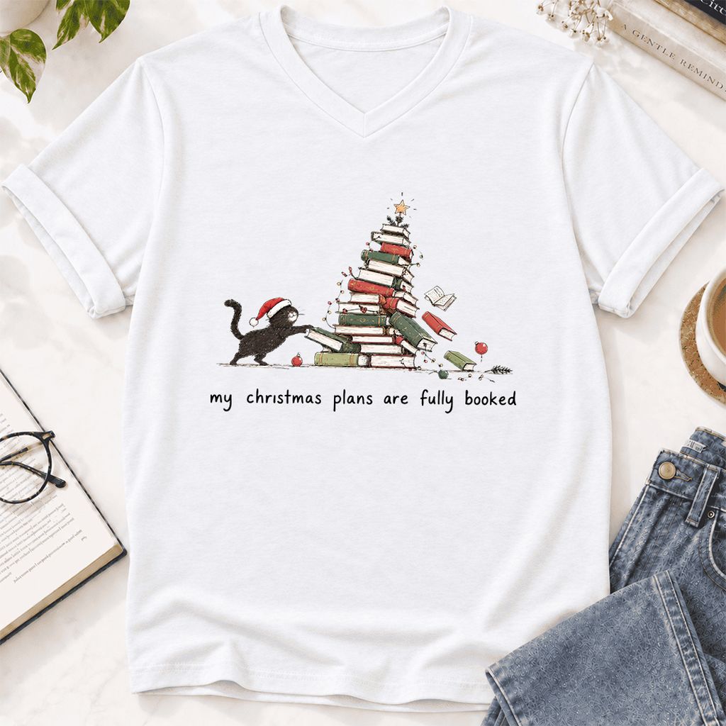 My Christmas Plans Are Fully Booked Ultra-Soft V-Neck | Christmas Reader Gift White