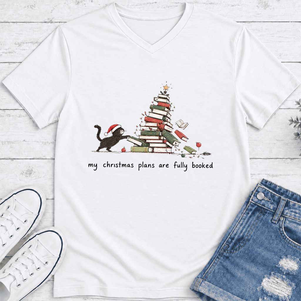 My Christmas Plans Are Fully Booked Ultra-Soft V-Neck | Christmas Reader Gift White