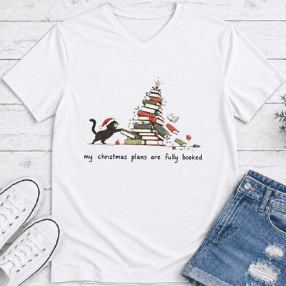 My Christmas Plans Are Fully Booked Ultra-Soft V-Neck | Christmas Reader Gift White