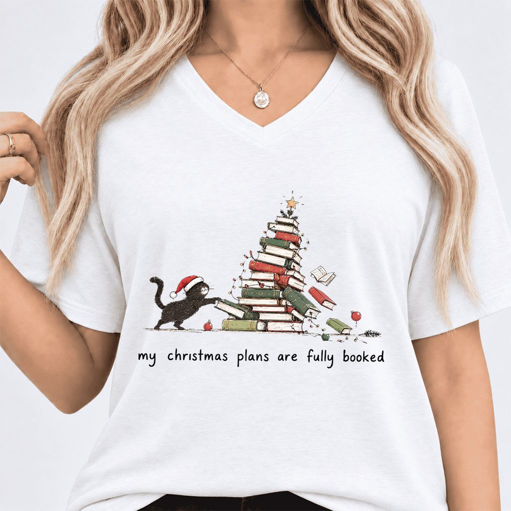 My Christmas Plans Are Fully Booked Ultra-Soft V-Neck | Christmas Reader Gift White