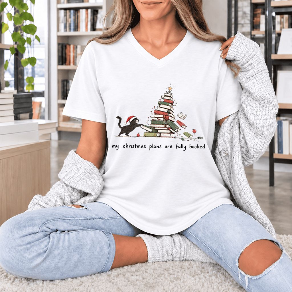 My Christmas Plans Are Fully Booked Ultra-Soft V-Neck | Christmas Reader Gift White