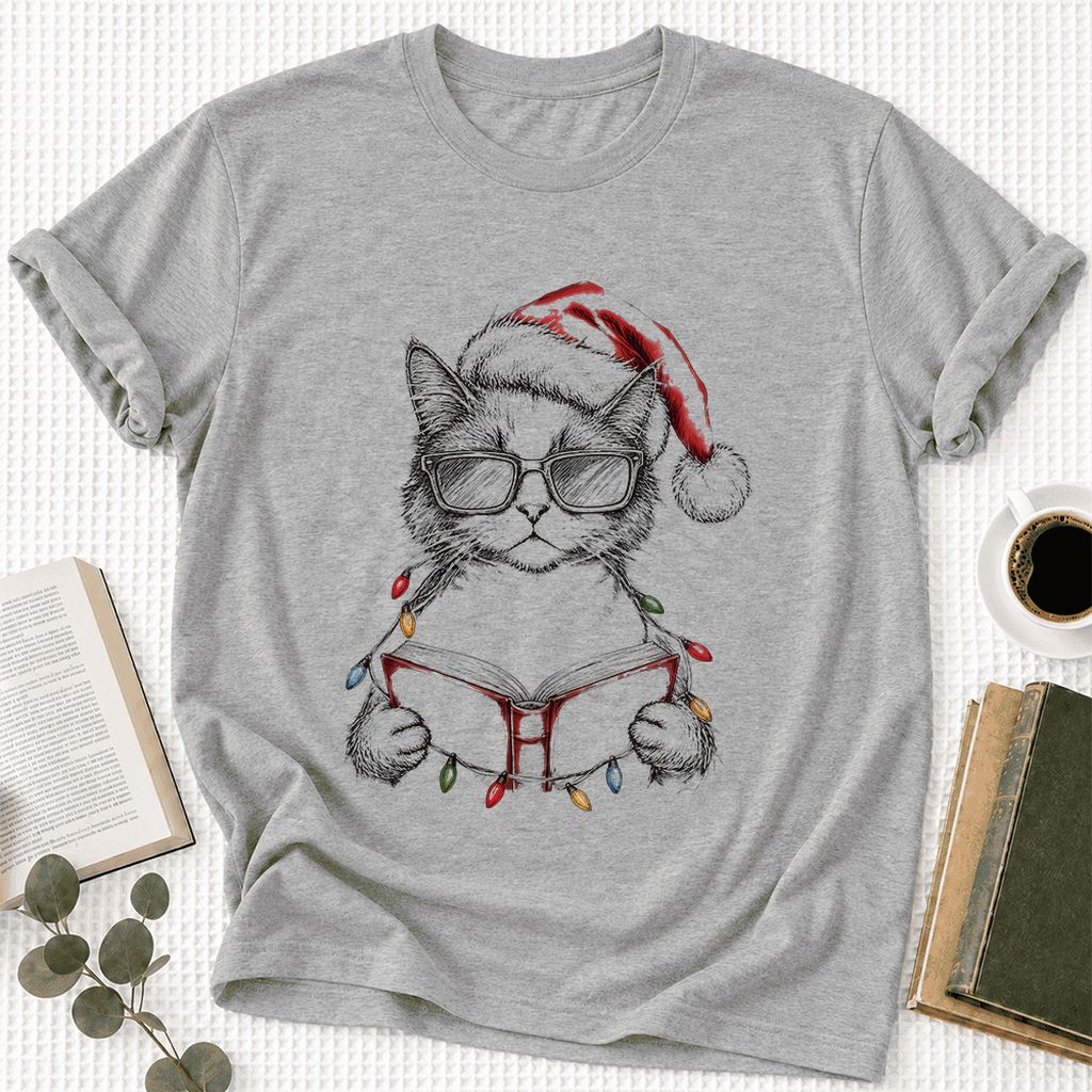 Cat Wearing Christmas Hat Ultra-Soft Cotton T-Shirt | Cat Lover Reader Gift Athletic Heather