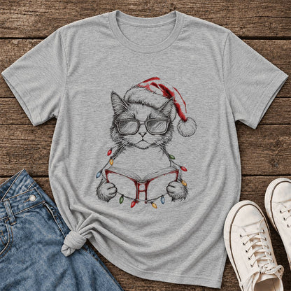 Cat Wearing Christmas Hat Ultra-Soft Cotton T-Shirt | Cat Lover Reader Gift Athletic Heather