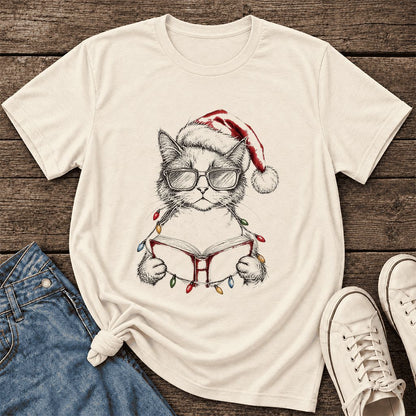 Cat Wearing Christmas Hat Ultra-Soft Cotton T-Shirt | Cat Lover Reader Gift Natural