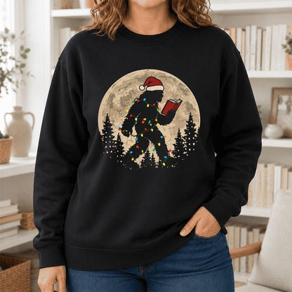 Big Foot Wearing Christmas Hat Printed Sweatshirt | Christmas Reader Gift Black