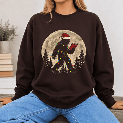 Big Foot Wearing Christmas Hat Printed Sweatshirt | Christmas Reader Gift Dark Chocolate
