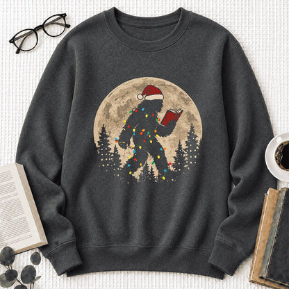 Big Foot Wearing Christmas Hat Printed Sweatshirt | Christmas Reader Gift Dark Heather