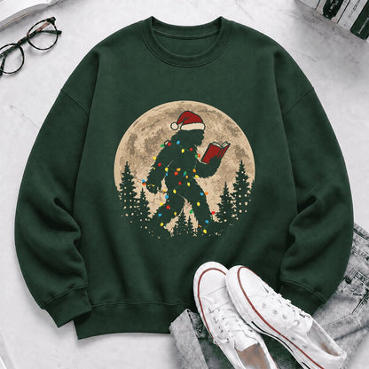 Big Foot Wearing Christmas Hat Printed Sweatshirt | Christmas Reader Gift Forest Green