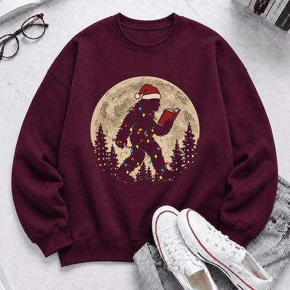 Big Foot Wearing Christmas Hat Printed Sweatshirt | Christmas Reader Gift Maroon