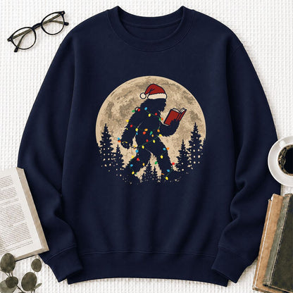 Big Foot Wearing Christmas Hat Printed Sweatshirt | Christmas Reader Gift Navy