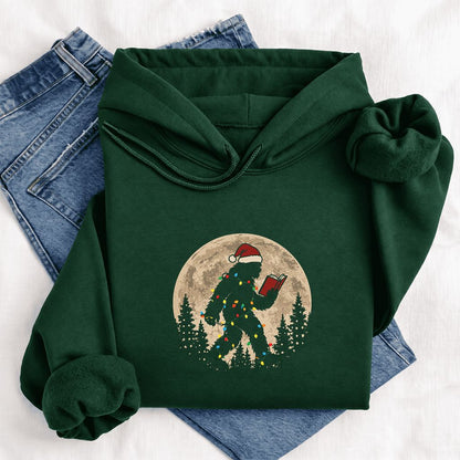 Big Foot Wearing Christmas Hat Softstyle Hoodie | Christmas Reader Gift Forest Green