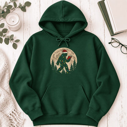 Big Foot Wearing Christmas Hat Softstyle Hoodie | Christmas Reader Gift Forest Green