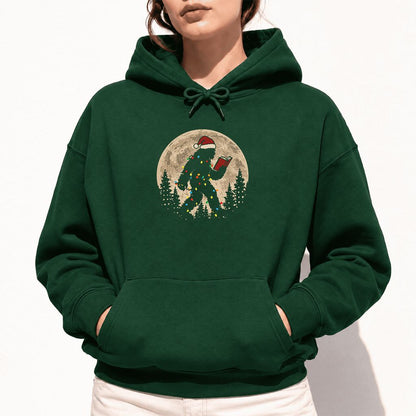 Big Foot Wearing Christmas Hat Softstyle Hoodie | Christmas Reader Gift Forest Green