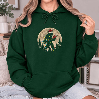 Big Foot Wearing Christmas Hat Softstyle Hoodie | Christmas Reader Gift Forest Green
