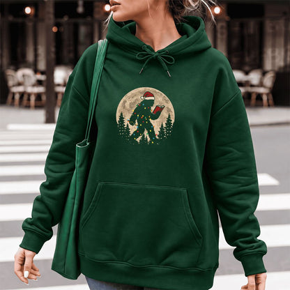 Big Foot Wearing Christmas Hat Softstyle Hoodie | Christmas Reader Gift Forest Green