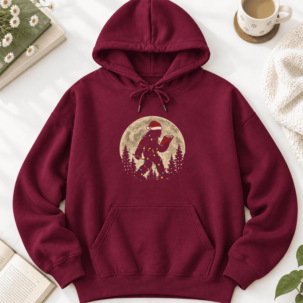 Big Foot Wearing Christmas Hat Softstyle Hoodie | Christmas Reader Gift Maroon