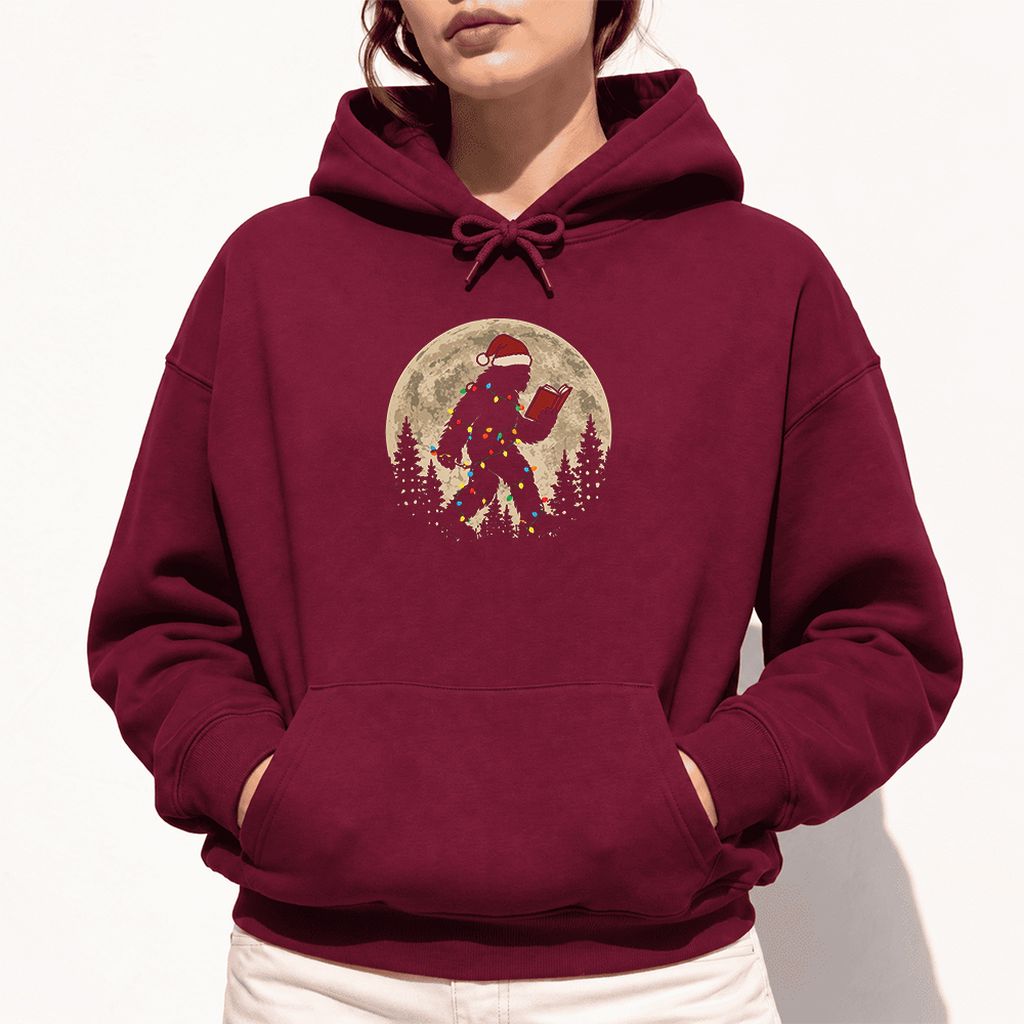 Big Foot Wearing Christmas Hat Softstyle Hoodie | Christmas Reader Gift Maroon