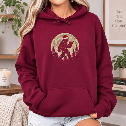 Big Foot Wearing Christmas Hat Softstyle Hoodie | Christmas Reader Gift Maroon