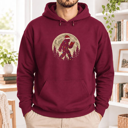 Big Foot Wearing Christmas Hat Softstyle Hoodie | Christmas Reader Gift Maroon