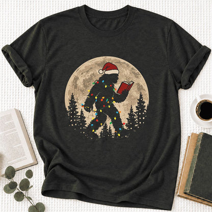 Big Foot Wearing Christmas Hat Ultra-Soft Cotton T-Shirt | Christmas Reader Gift Black Heather