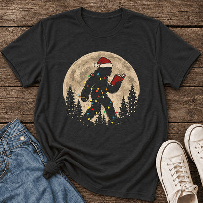 Big Foot Wearing Christmas Hat Ultra-Soft Cotton T-Shirt | Christmas Reader Gift Black Heather