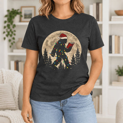 Big Foot Wearing Christmas Hat Ultra-Soft Cotton T-Shirt | Christmas Reader Gift Black Heather