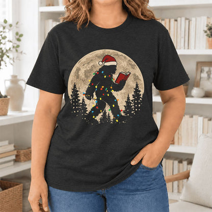 Big Foot Wearing Christmas Hat Ultra-Soft Cotton T-Shirt | Christmas Reader Gift Black Heather