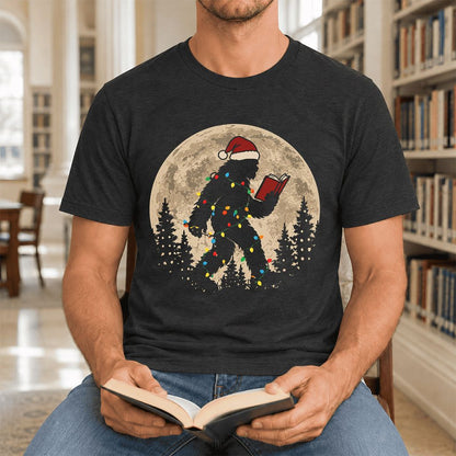 Big Foot Wearing Christmas Hat Ultra-Soft Cotton T-Shirt | Christmas Reader Gift Black Heather