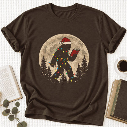 Big Foot Wearing Christmas Hat Ultra-Soft Cotton T-Shirt | Christmas Reader Gift Brown