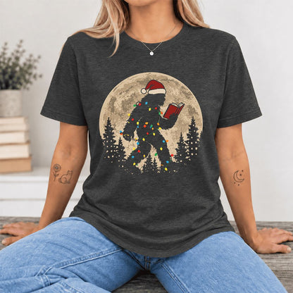Big Foot Wearing Christmas Hat Ultra-Soft Cotton T-Shirt | Christmas Reader Gift Dark Grey Heather