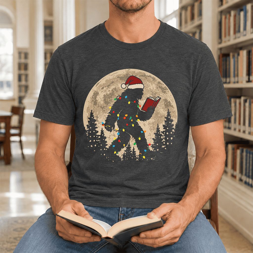 Big Foot Wearing Christmas Hat Ultra-Soft Cotton T-Shirt | Christmas Reader Gift Dark Grey Heather